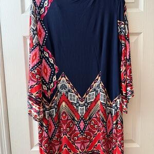 Enfocus Studio Navy and Coral Patterned Dress